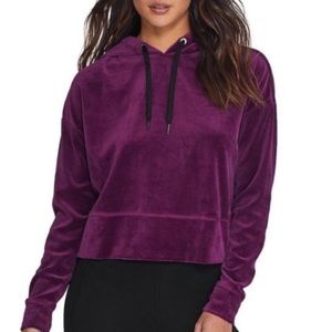 Calvin Klein Velour Cropped Hoodie in Merlot
